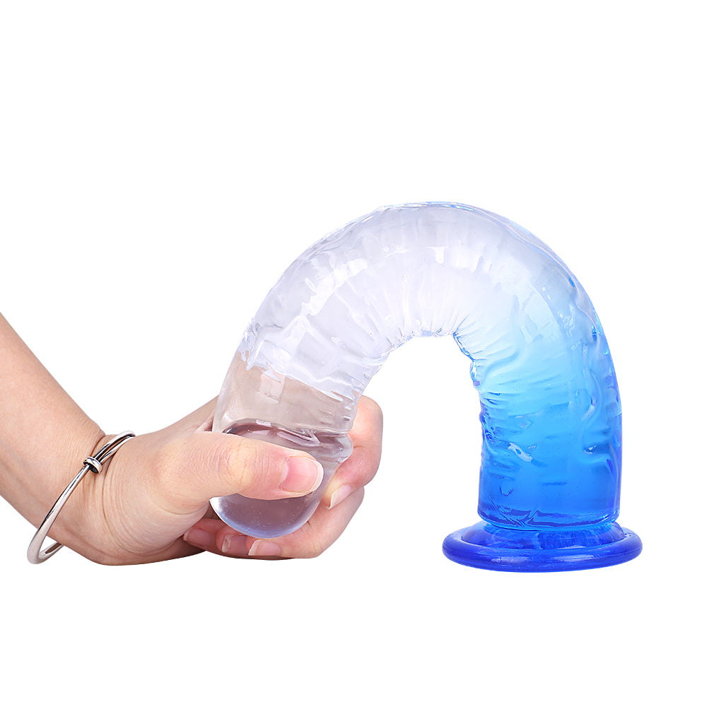 Blue Realistic Suction Base Penis Dildo, Strap-On Harness Compatible, Transparent Gradient 7inch/8.46inch