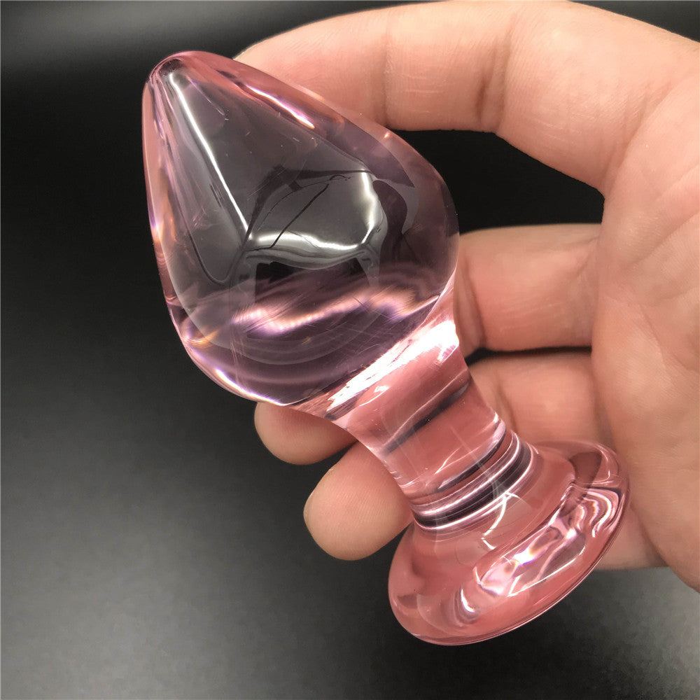 Pink Anal Butt Plug Glass Dildo – Flower Base and Flat Base