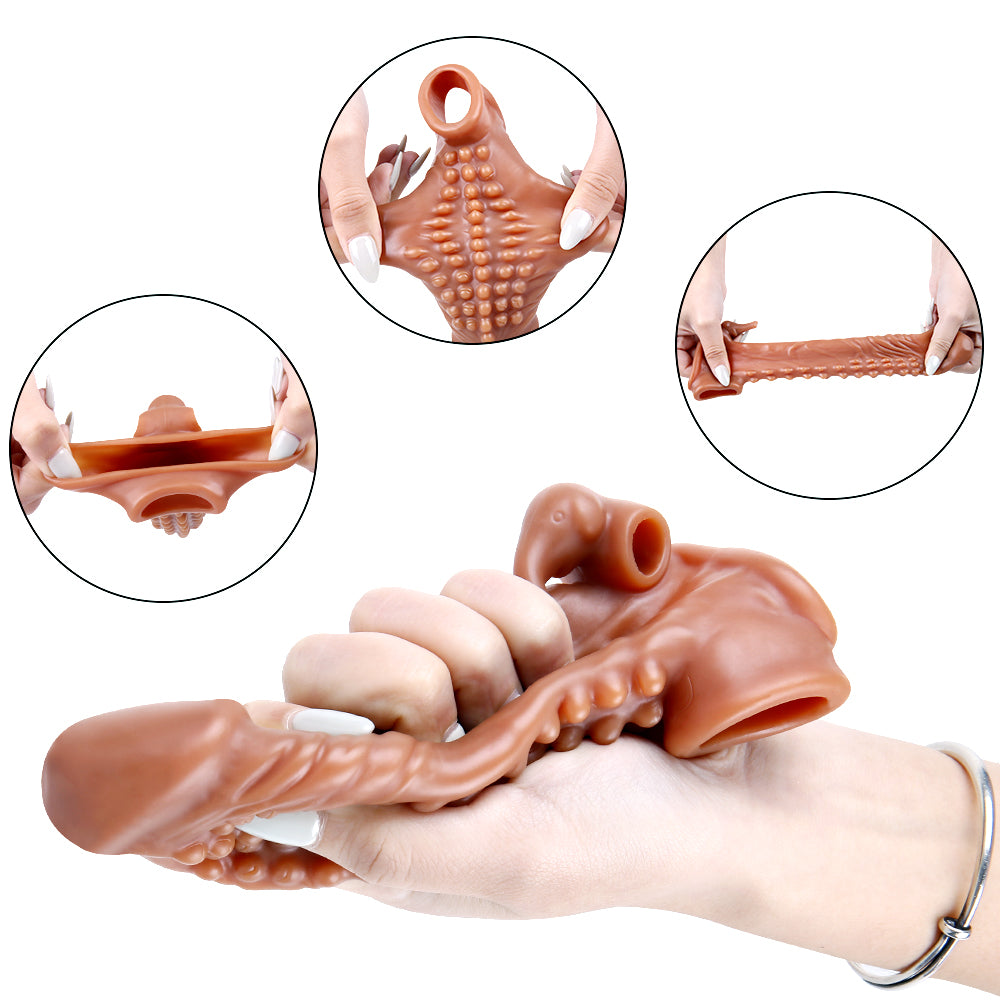 Huge Penis Extender Sleeve Elephant Ball Vibrator Realistic Texture G-Spot Clitoral