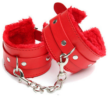 Durable Comfortable Sexy Leather Furry Chained Cuffs