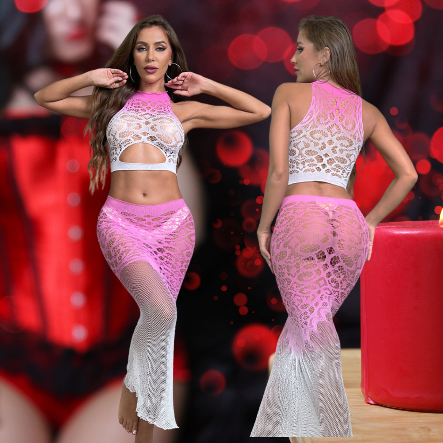 Sexy Fishnet Dress,Mesh Lingerie,See-Through Babydoll,Stretchy Sleepwear Nightwear Hollow Out, 2pcs Fishtail Nightdress for Cosplay Role Play