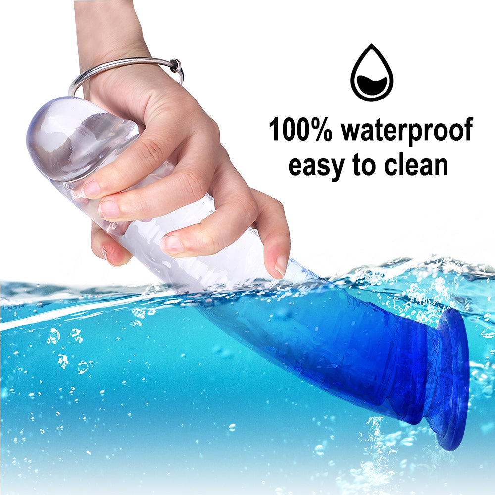 Blue Realistic Suction Base Penis Dildo, Strap-On Harness Compatible, Transparent Gradient 7inch/8.46inch