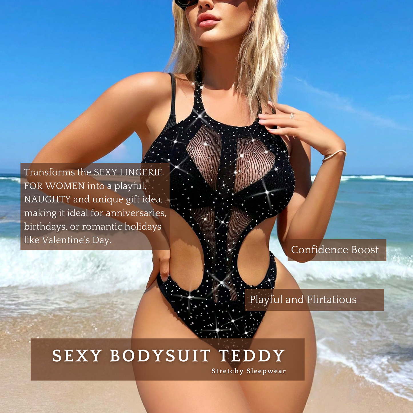 Sexy Women Bodysuit Bodystocking Lingerie for Women with Diamond Gemstone