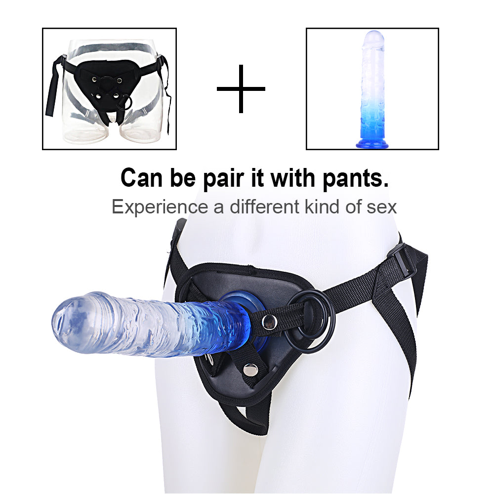 Blue Realistic Suction Base Penis Dildo, Strap-On Harness Compatible, Transparent Gradient 7inch/8.46inch