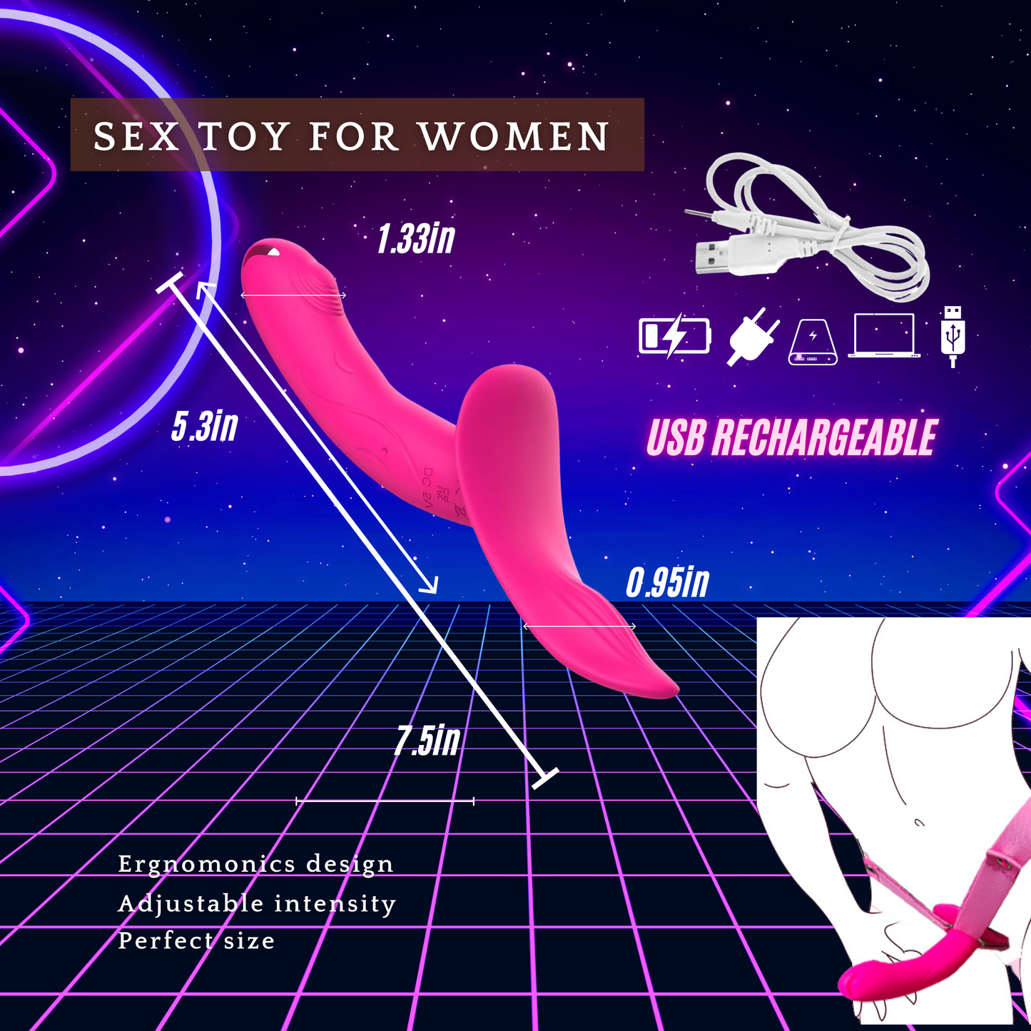 Double Vibrating Strap-On Dildo Wear on with Remote Control