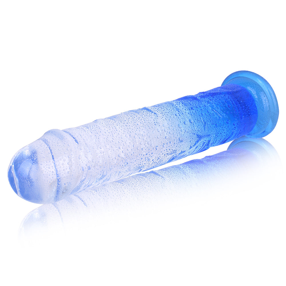 Blue Realistic Suction Base Penis Dildo, Strap-On Harness Compatible, Transparent Gradient 7inch/8.46inch