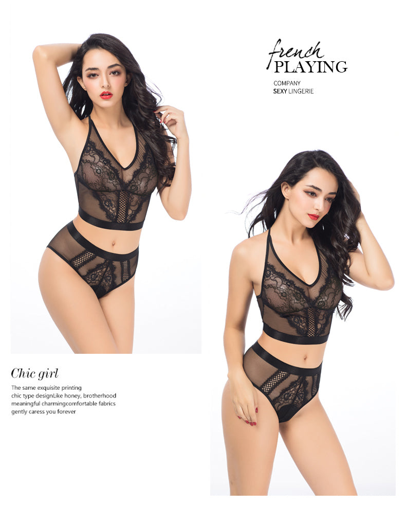 High Waist Wireless Black Bra Lingerie Set