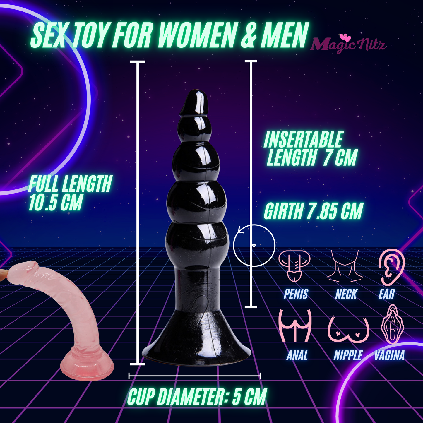 Black Soft Suction Cup Beaded Anal Plug Suction Base Hands Free Fun