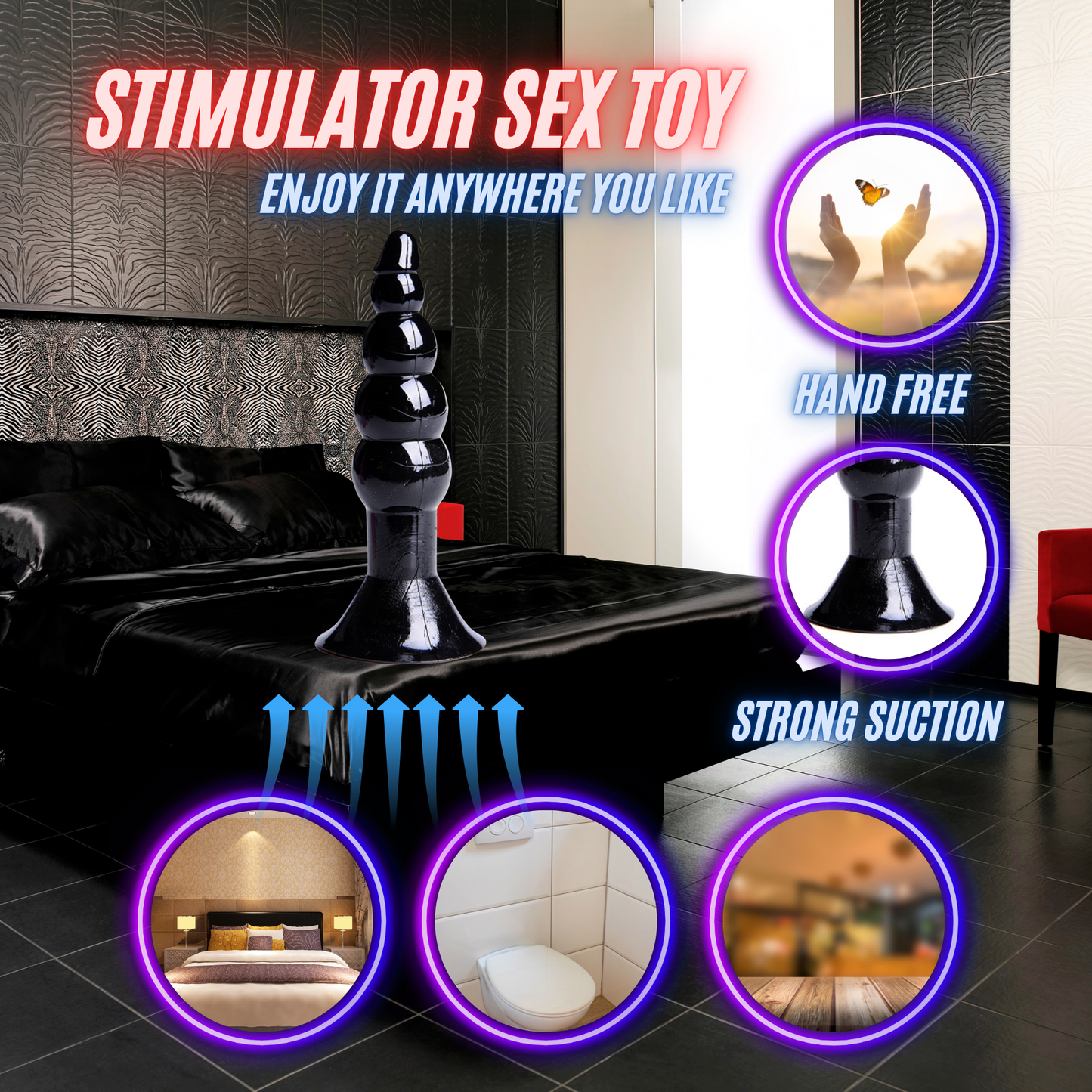 Black Soft Suction Cup Beaded Anal Plug Suction Base Hands Free Fun