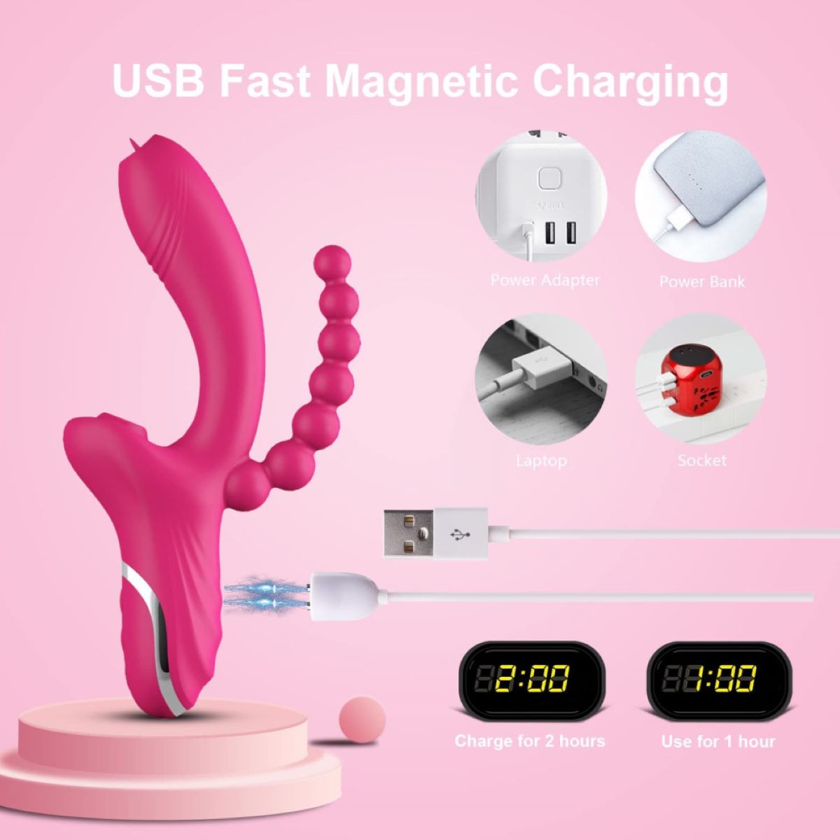 10 Modes Multi Function Butt Plug Anal Clitoral Suction Stimulator 3-in-1 Vibrator