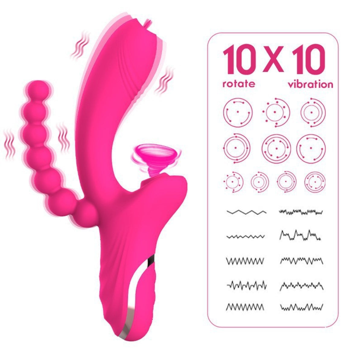 10 Modes Multi Function Butt Plug Anal Clitoral Suction Stimulator 3-in-1 Vibrator