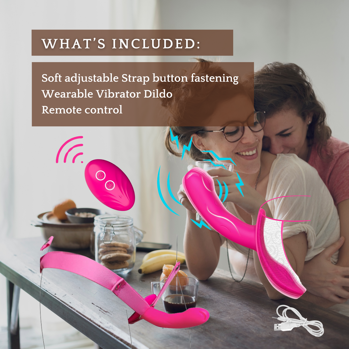Double Vibrating Strap-On Dildo Wear on with Remote Control