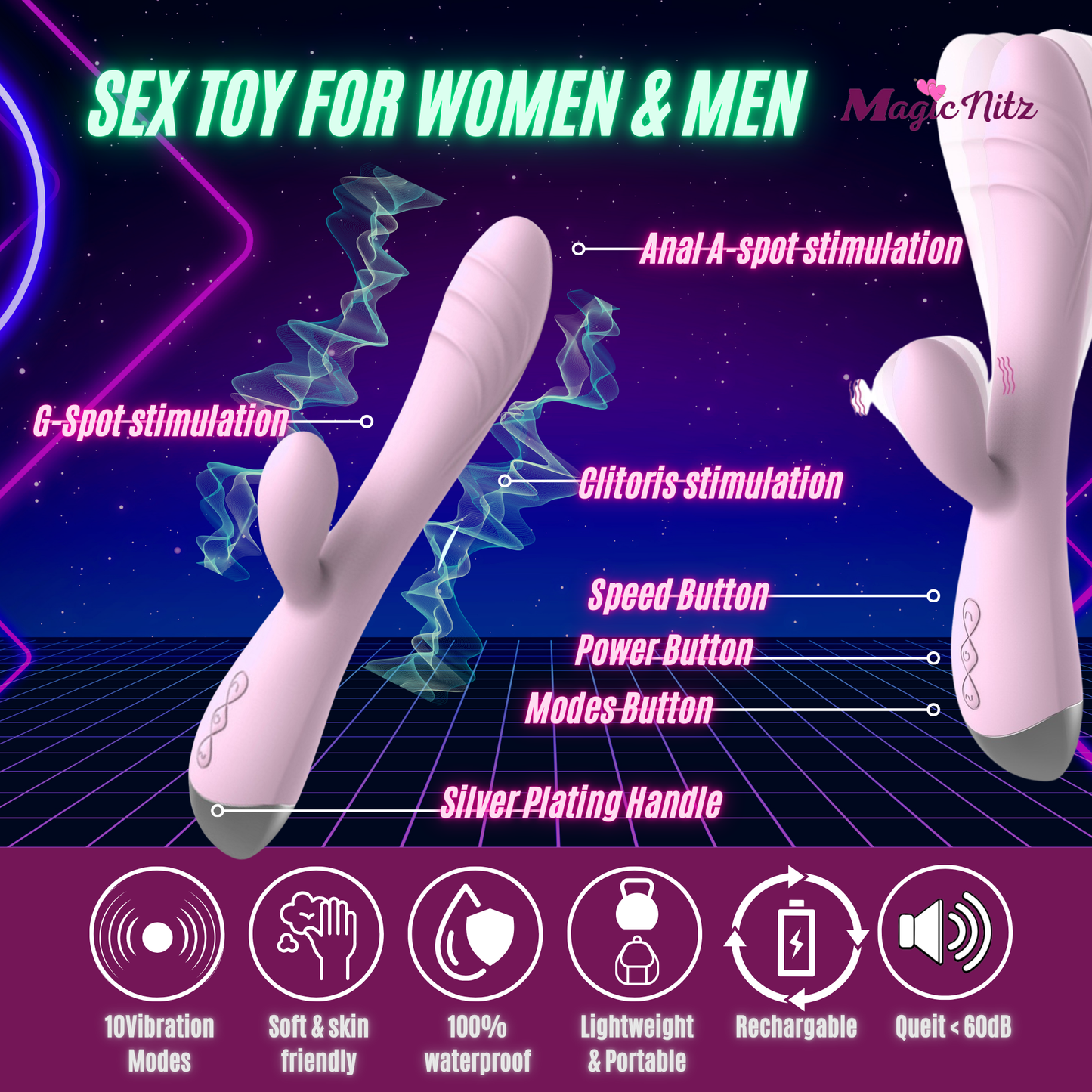 10 Modes Vibrating Rod G-Spot Massager Clitoral Stimulator