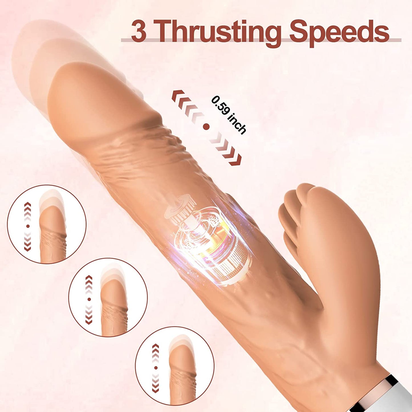 Telescopic 9.8 Inch Thrusting Dildo Rabbit Vibrator 12 Modes 3 Speeds 1 Thrusting Mode