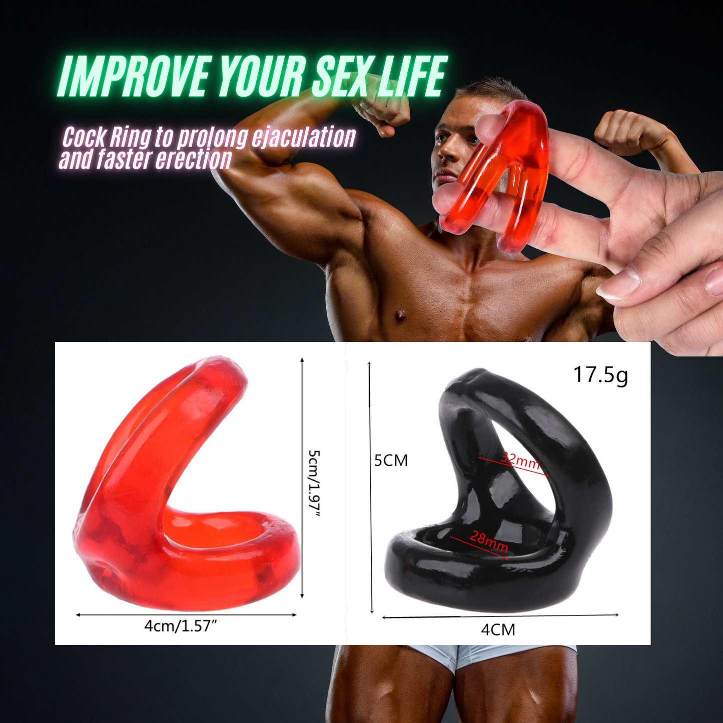 Silicone Dual Lock Cock Ring Penis Enhancer Prolong Erection