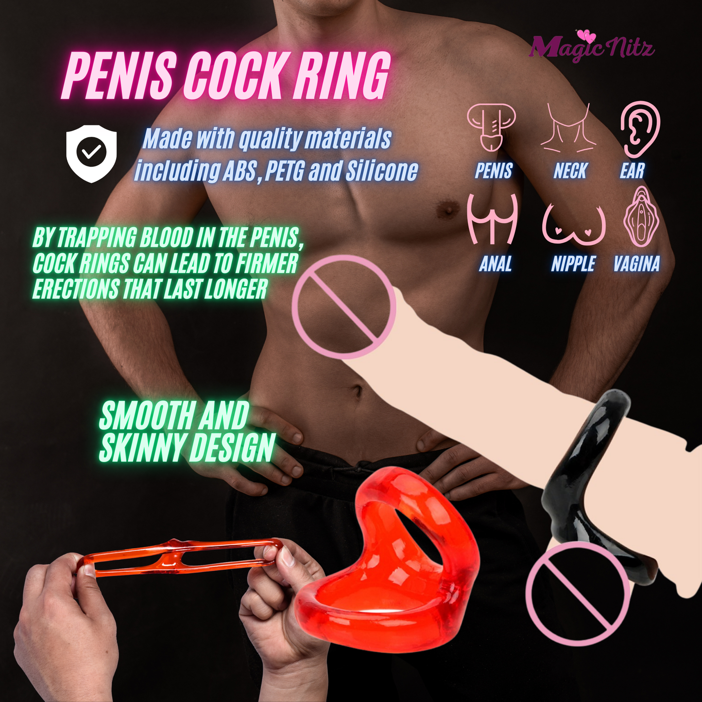 Silicone Dual Lock Cock Ring Penis Enhancer Prolong Erection