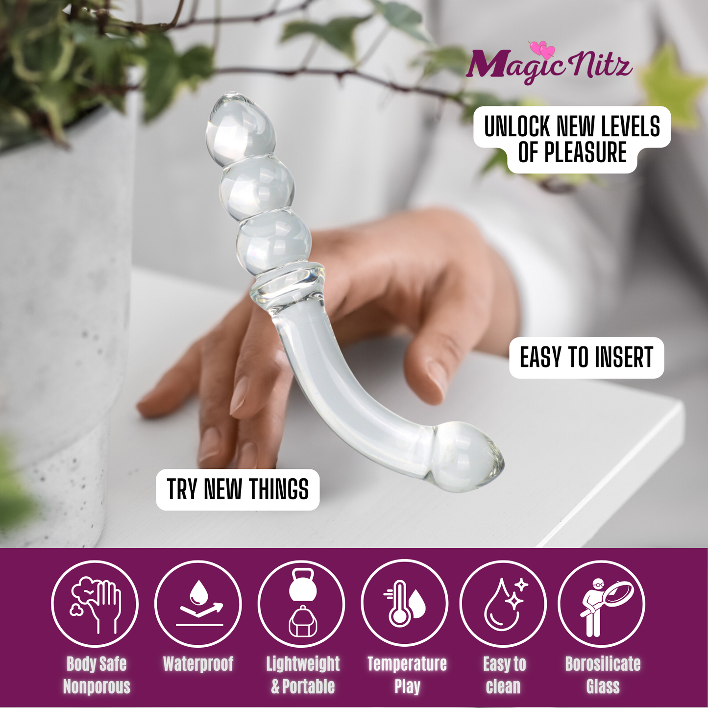 Smooth Transparent Glass Handle Clear Anal Dildo