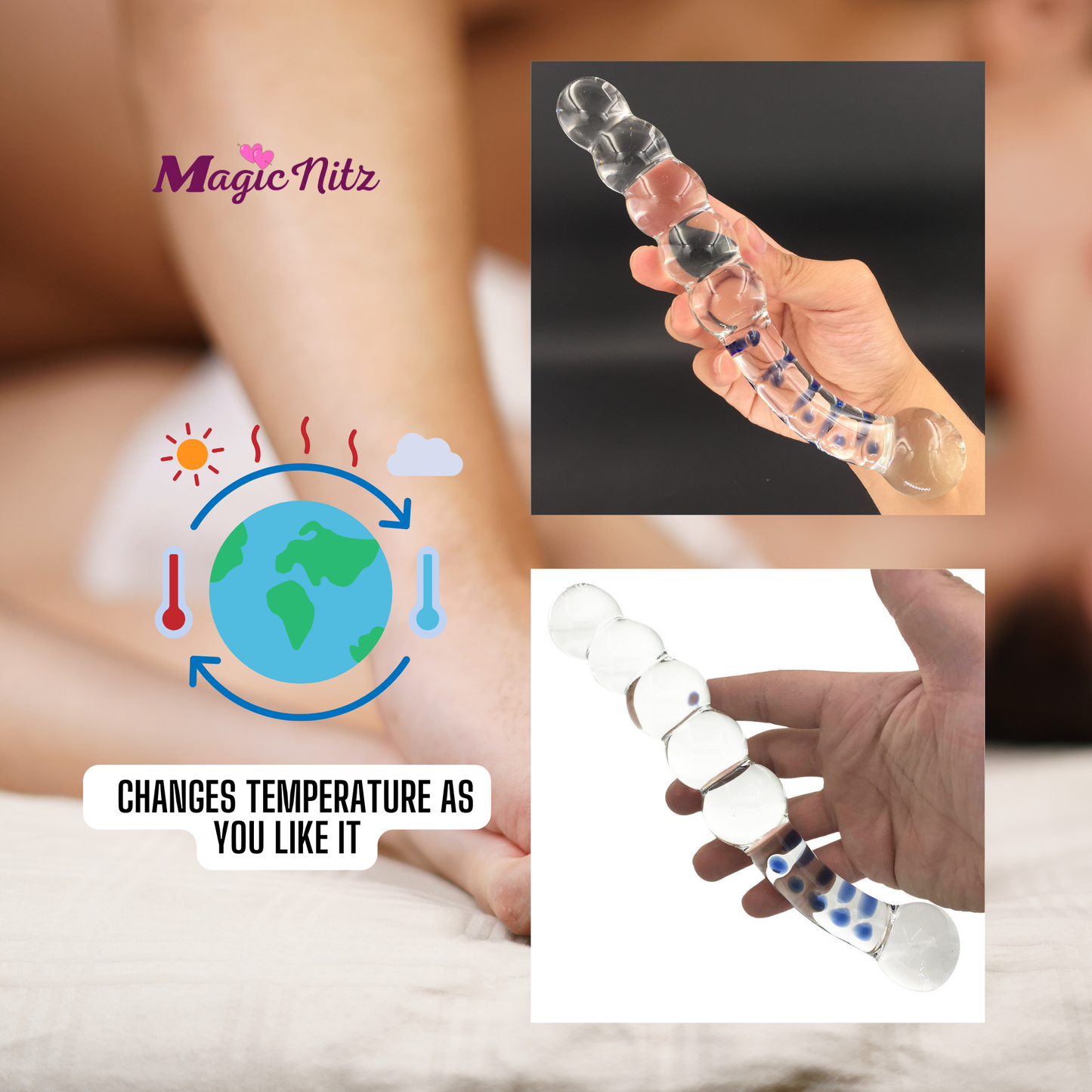 Crystal G-spot Stimulation Double Ended Glass Dildo with Blue Spots Handle