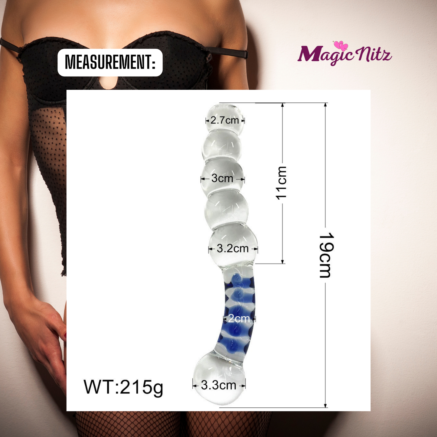 Crystal G-spot Stimulation Double Ended Glass Dildo with Blue Spots Handle