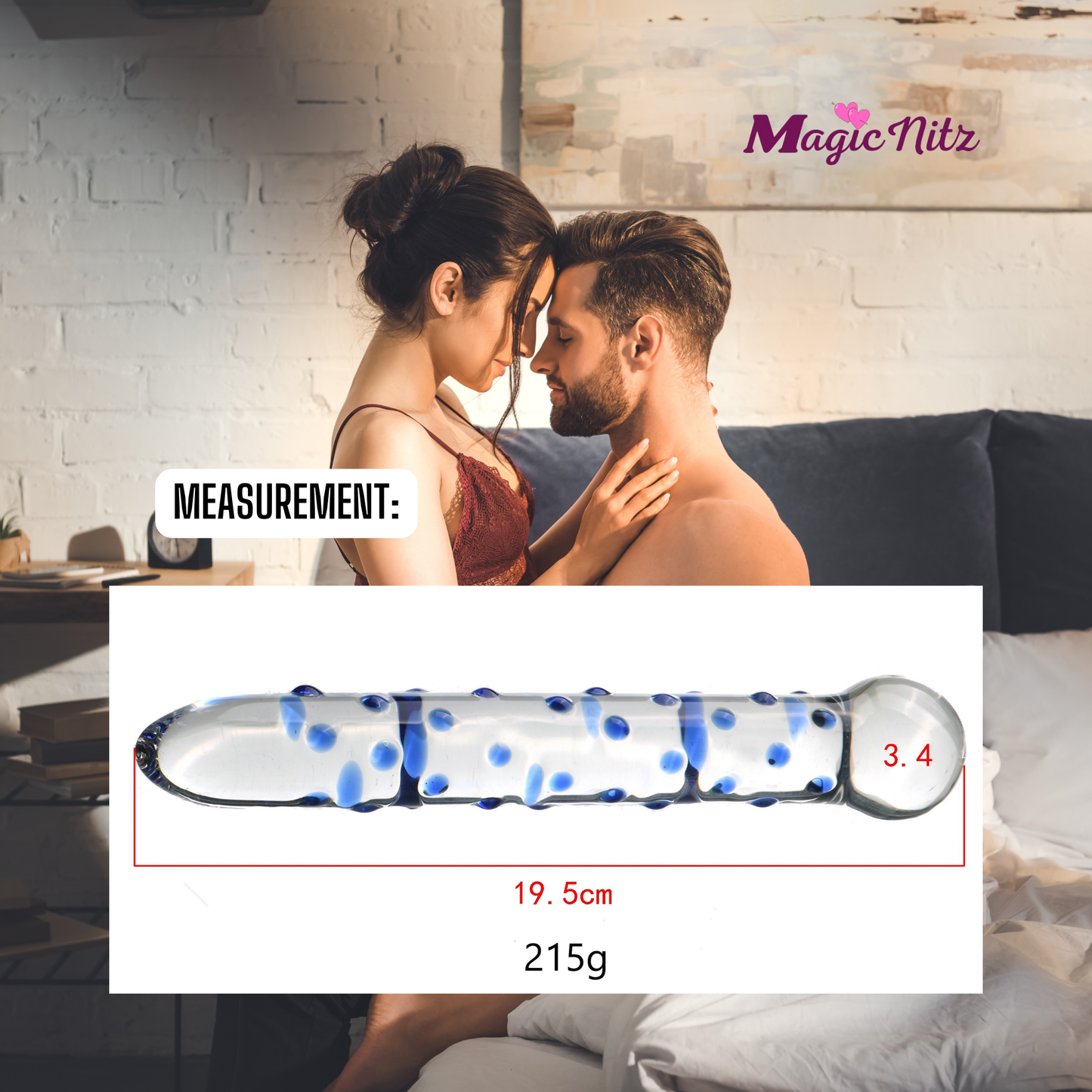 Spectrum Blue Nubby Textured Clear Glass Dildo