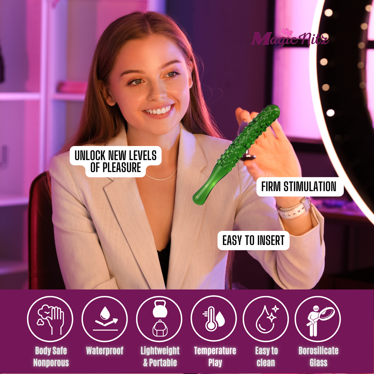 Cucumber Butt Plug Anal Textured Green Glass Dildo