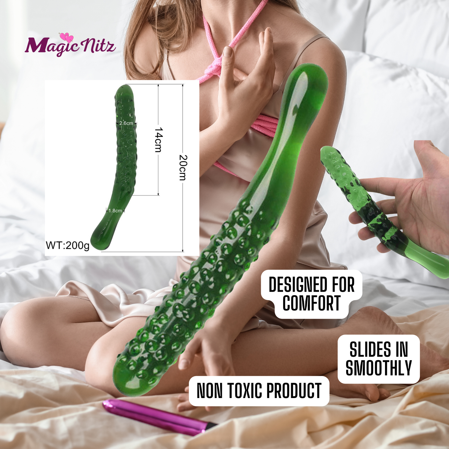 Cucumber Butt Plug Anal Textured Green Glass Dildo