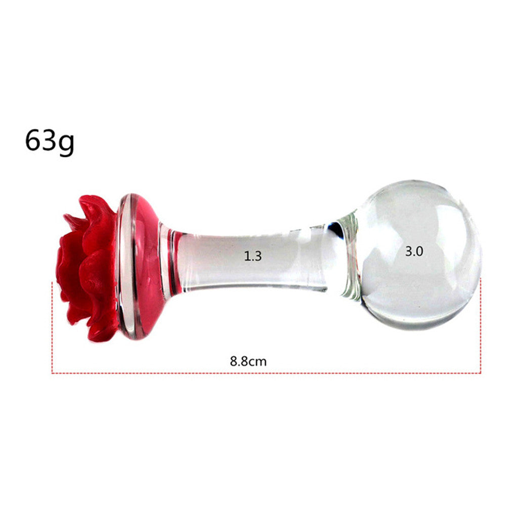 Pink Red Rose Flower Anal Butt Plug Clear Glass Dildo