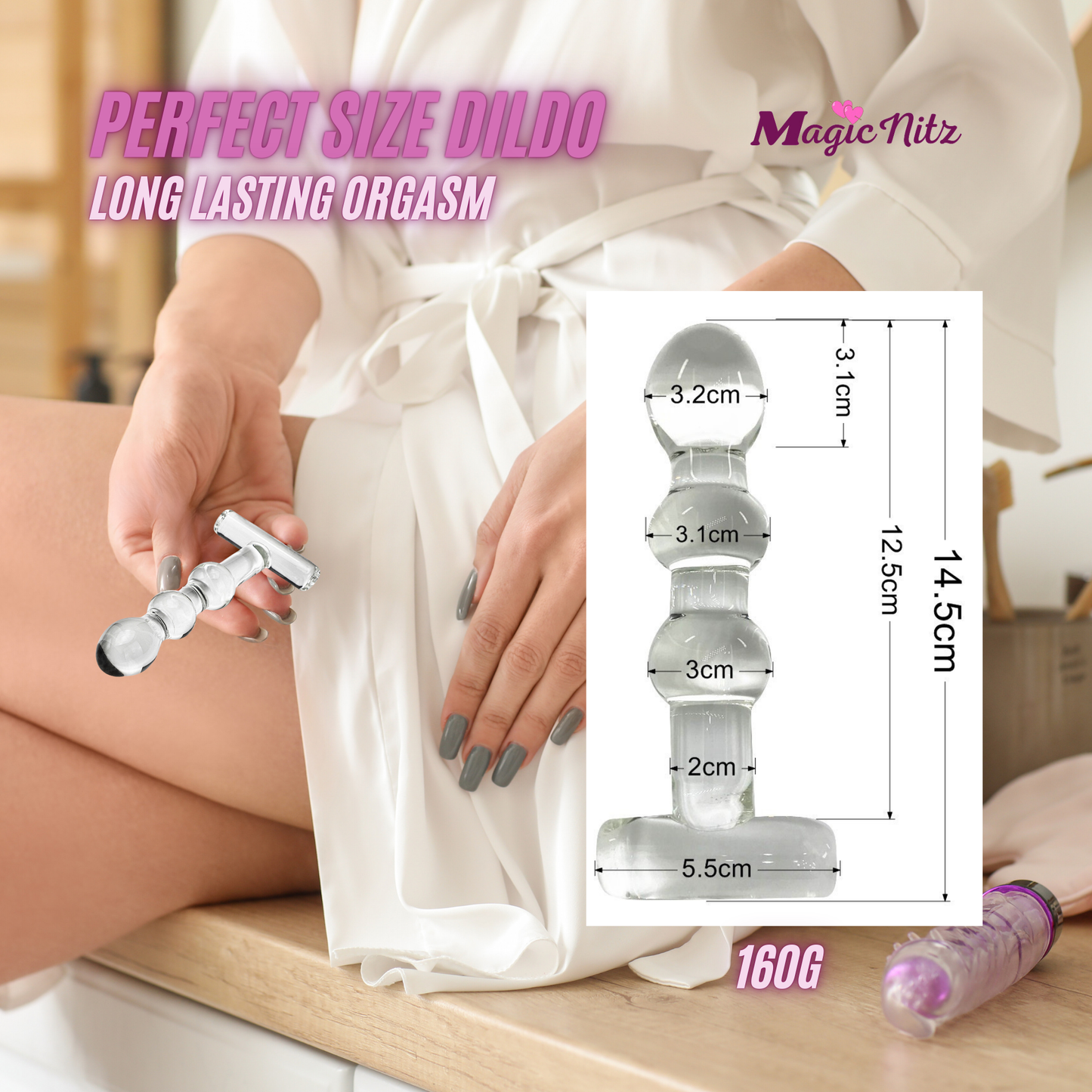 Breaded T-Shape Anal Butt Plug G-Spot Clear Glass Dildo