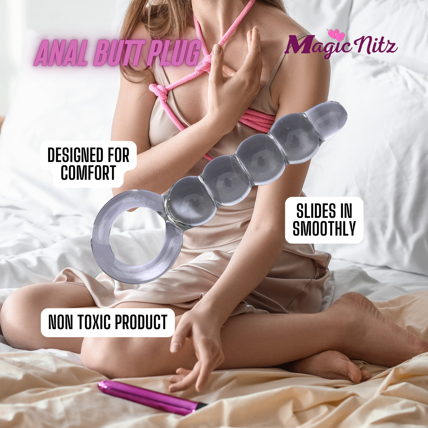 Anal Beads Butt Plug G-Spot Clear Glass Dildo With Ring Handle