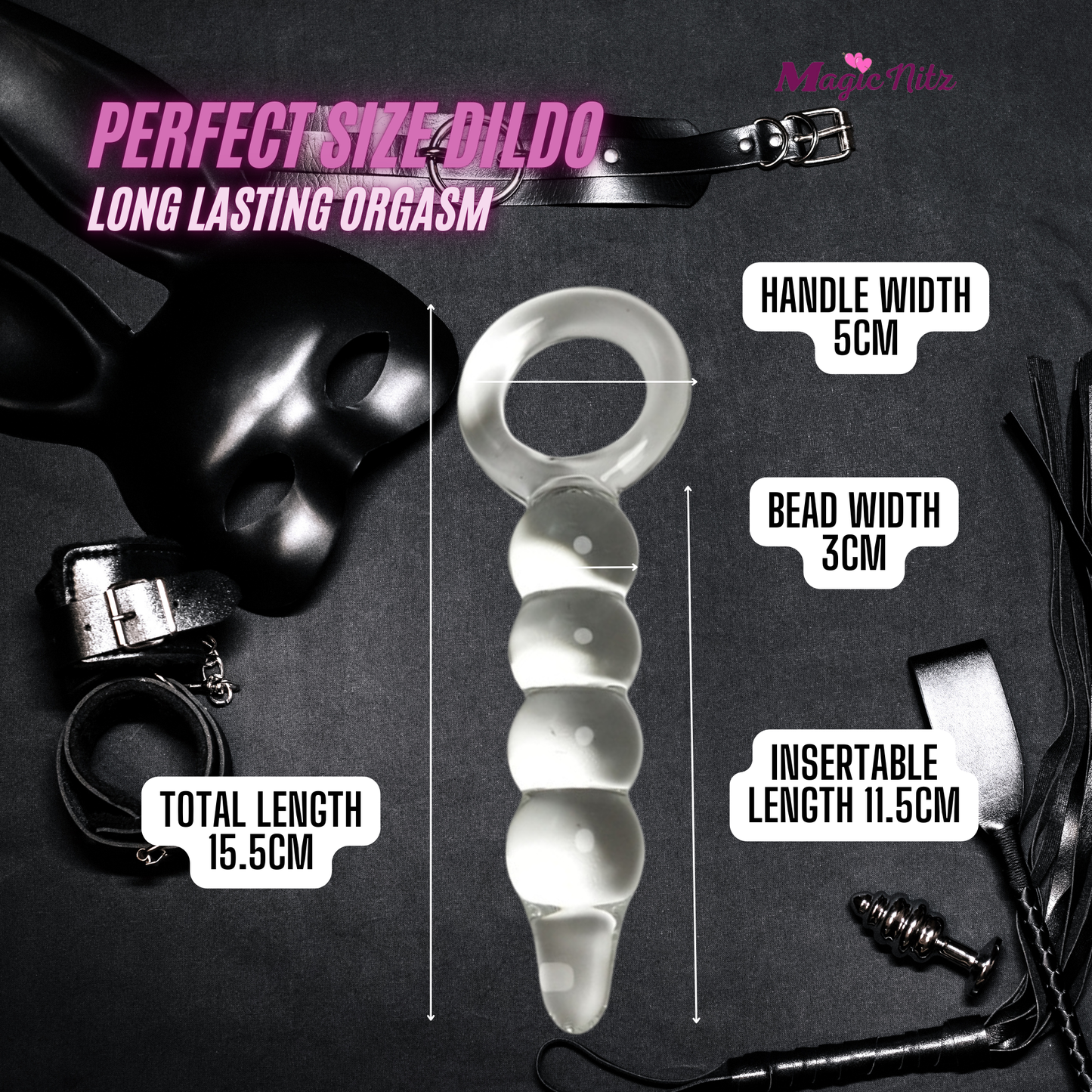 Anal Beads Butt Plug G-Spot Clear Glass Dildo With Ring Handle