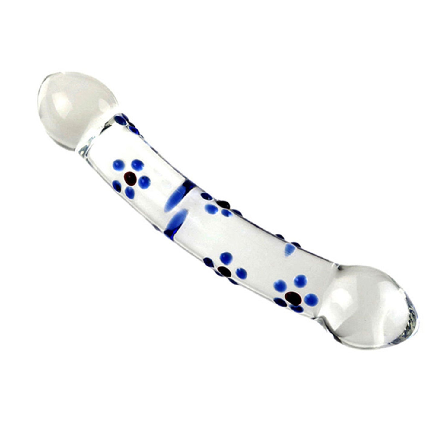 Double Heads Blue Flower Spots Anal Butt Plug Clear Glass Dildo