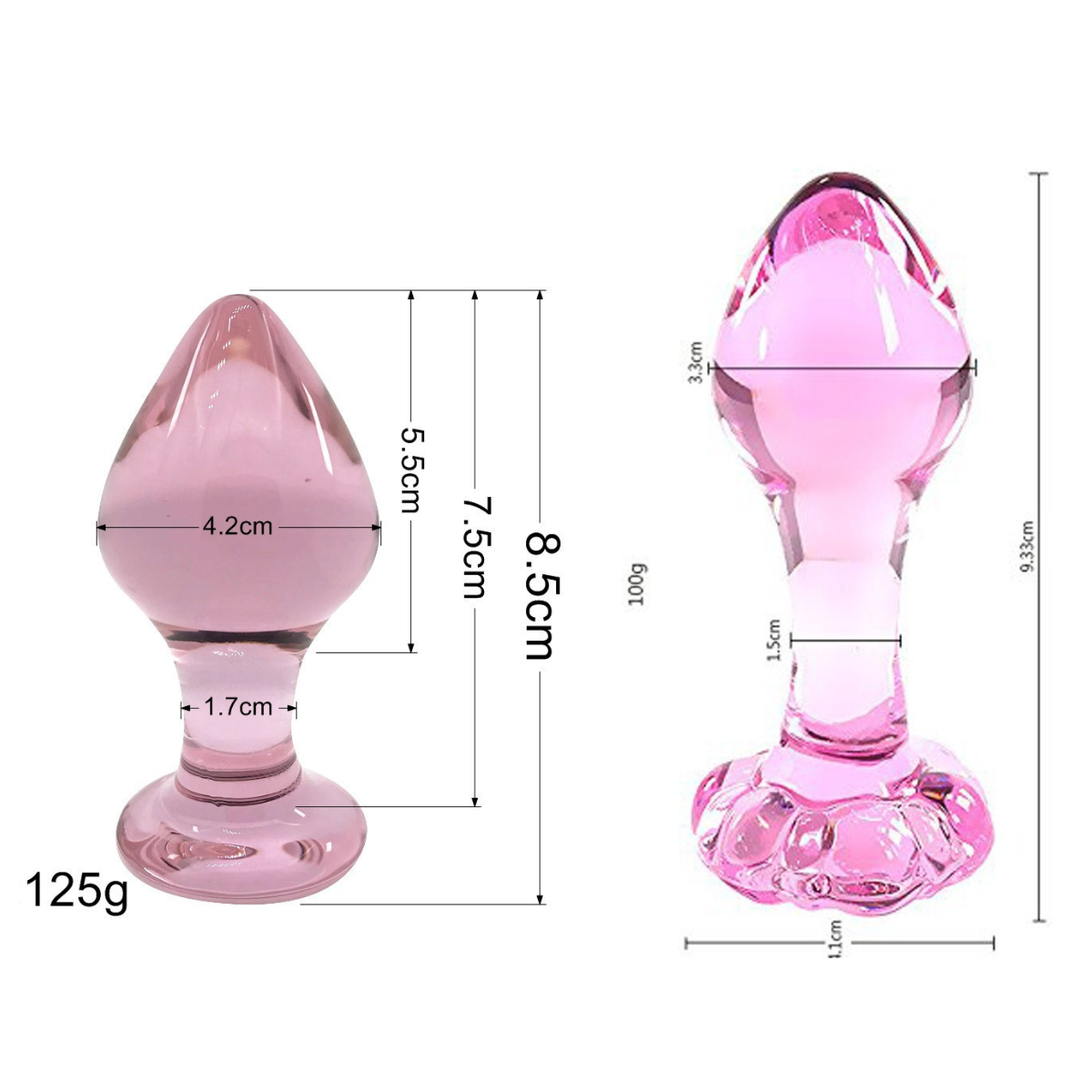 Pink Anal Butt Plug Glass Dildo – Flower Base and Flat Base
