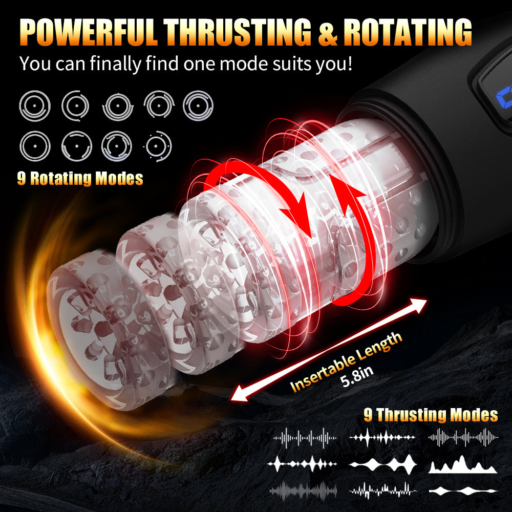 Black Cheetah Powerful 9 Thrusting Modes Rotating Masturbation Cup