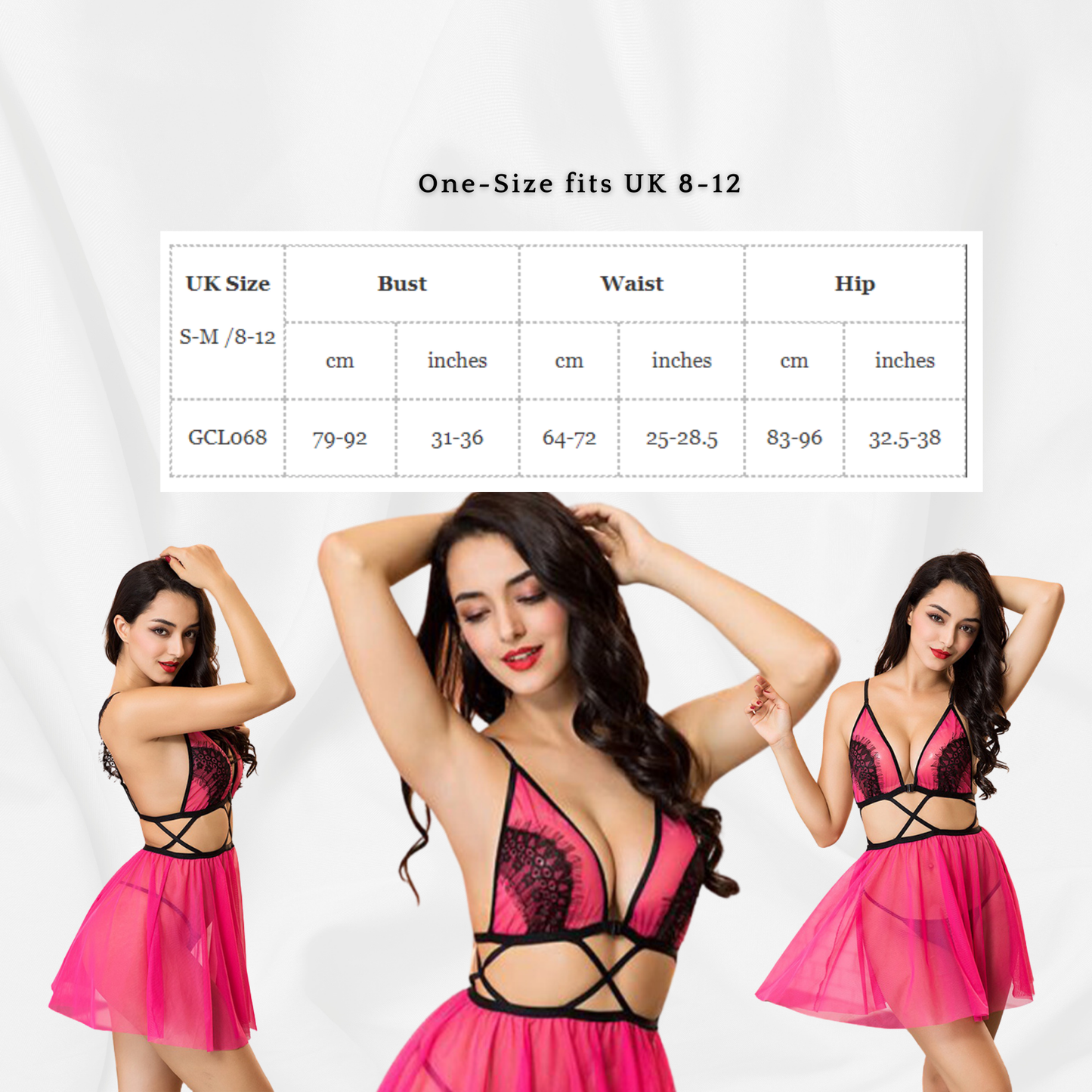 Open Waist Pink Baby Doll Lingerie and C/Z Drop Hook Earrings Valentine's Bundle