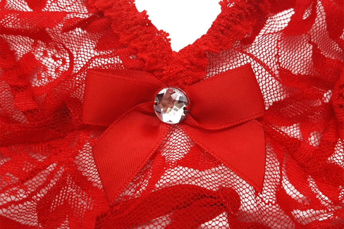 Sheer Red Mesh Split Babydoll Gown With a G-string Set