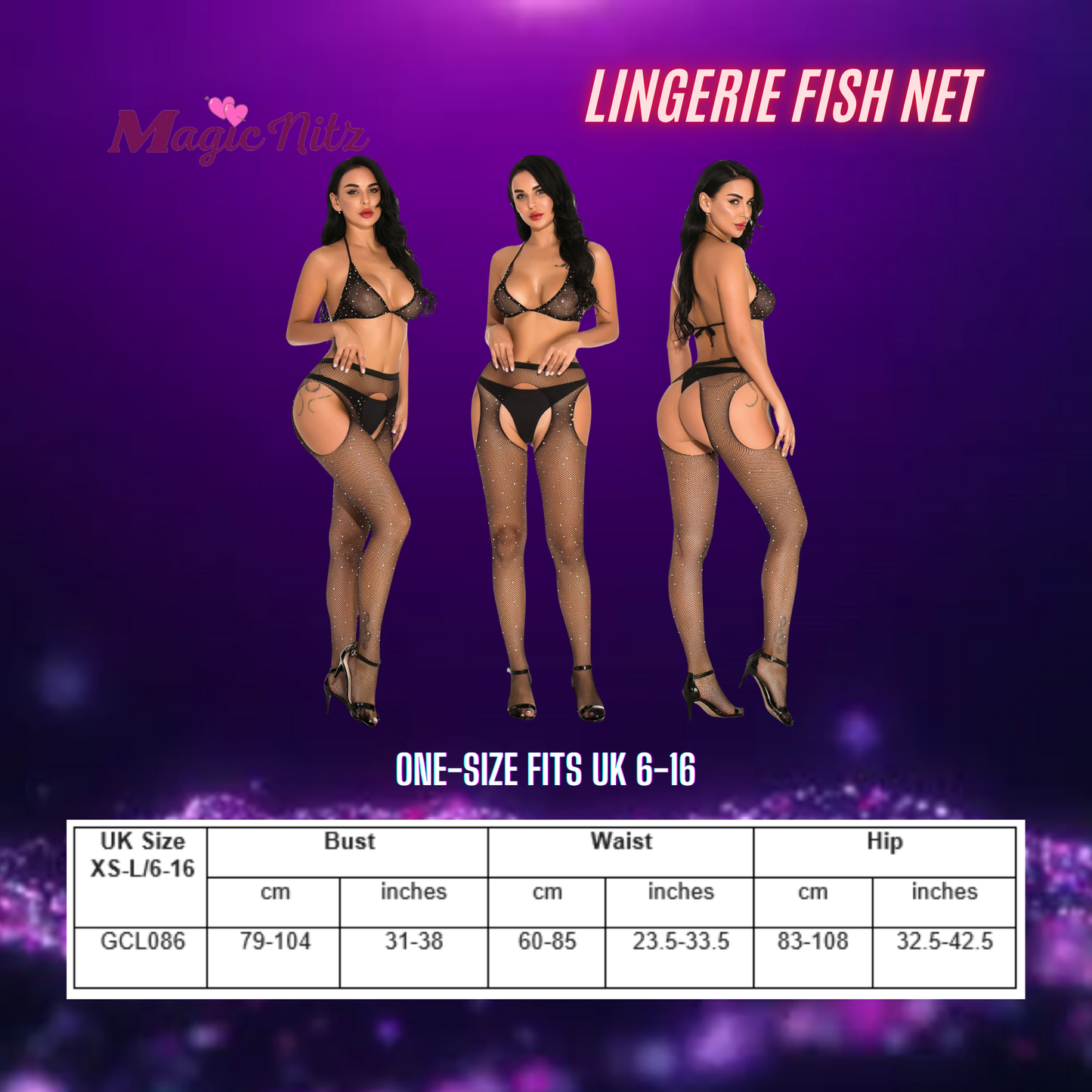 Diamante Lingerie Set with Love Heart C/Z Necklace and Stud Earrings Valentine's Bundle