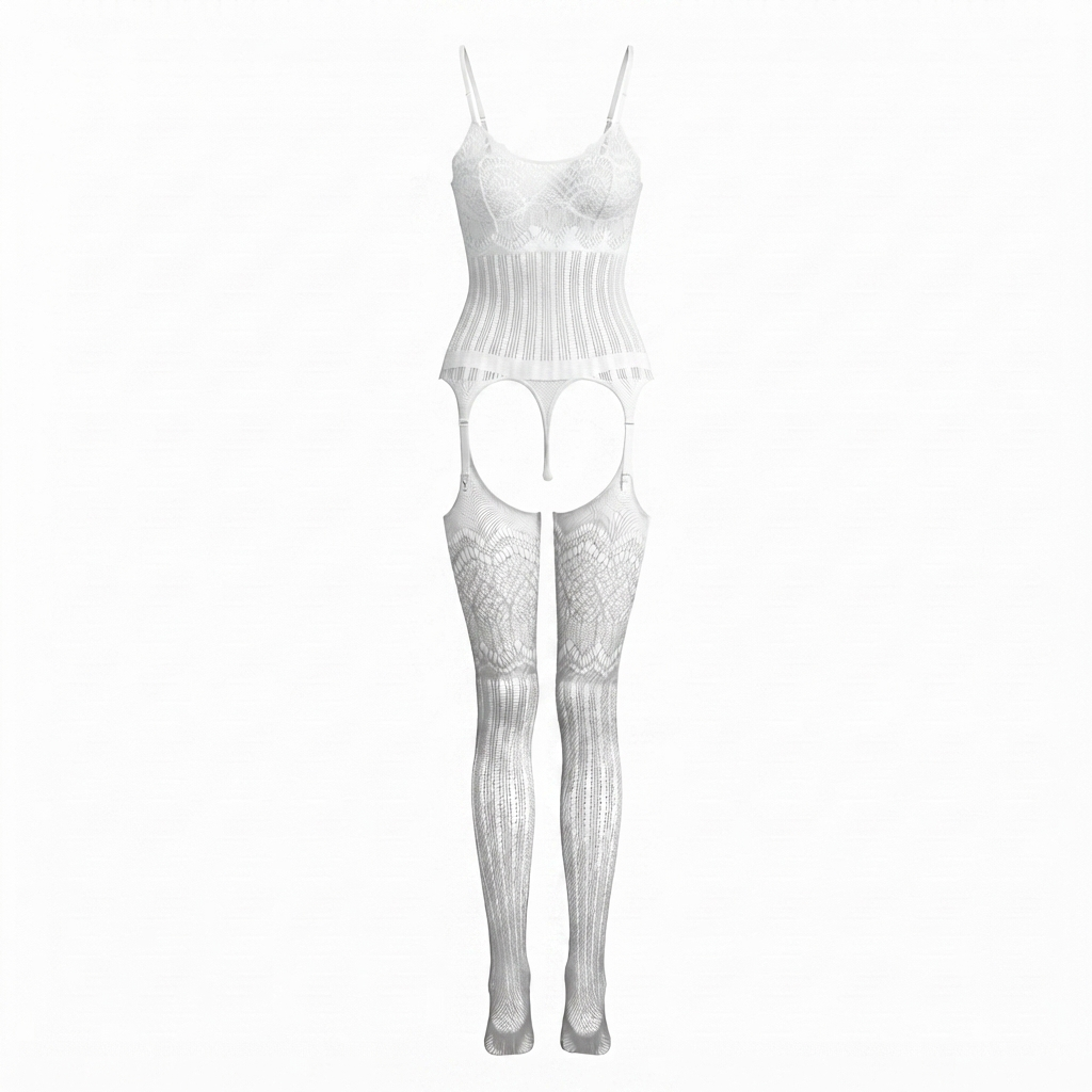 Open Crotch Lace Suspender Bodystocking Lingerie UK 8-16 (Floral Striped)