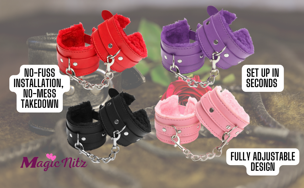 Durable Comfortable Sexy Leather Furry Chained Cuffs
