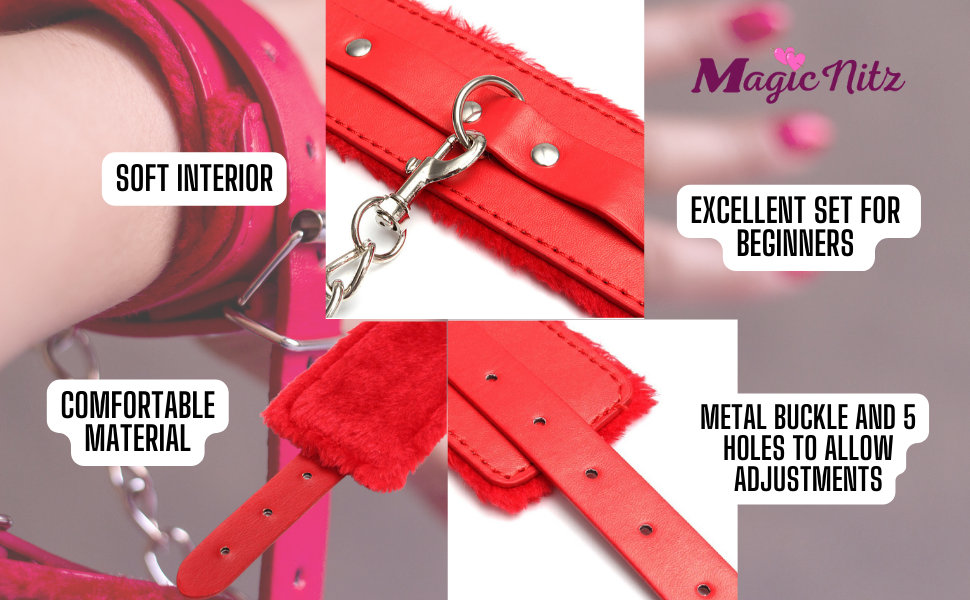 Durable Comfortable Sexy Leather Furry Chained Cuffs