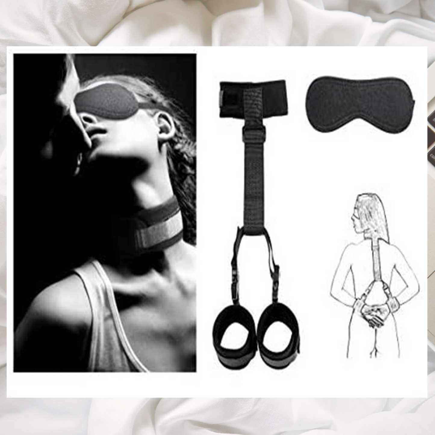 Ultimate Couple’s Kinky BDSM Starter Kit - 50 Bondage Position Cards, Leather Paddle, Adjustable Cuffs, Sex Dice & Scratch Dare Games
