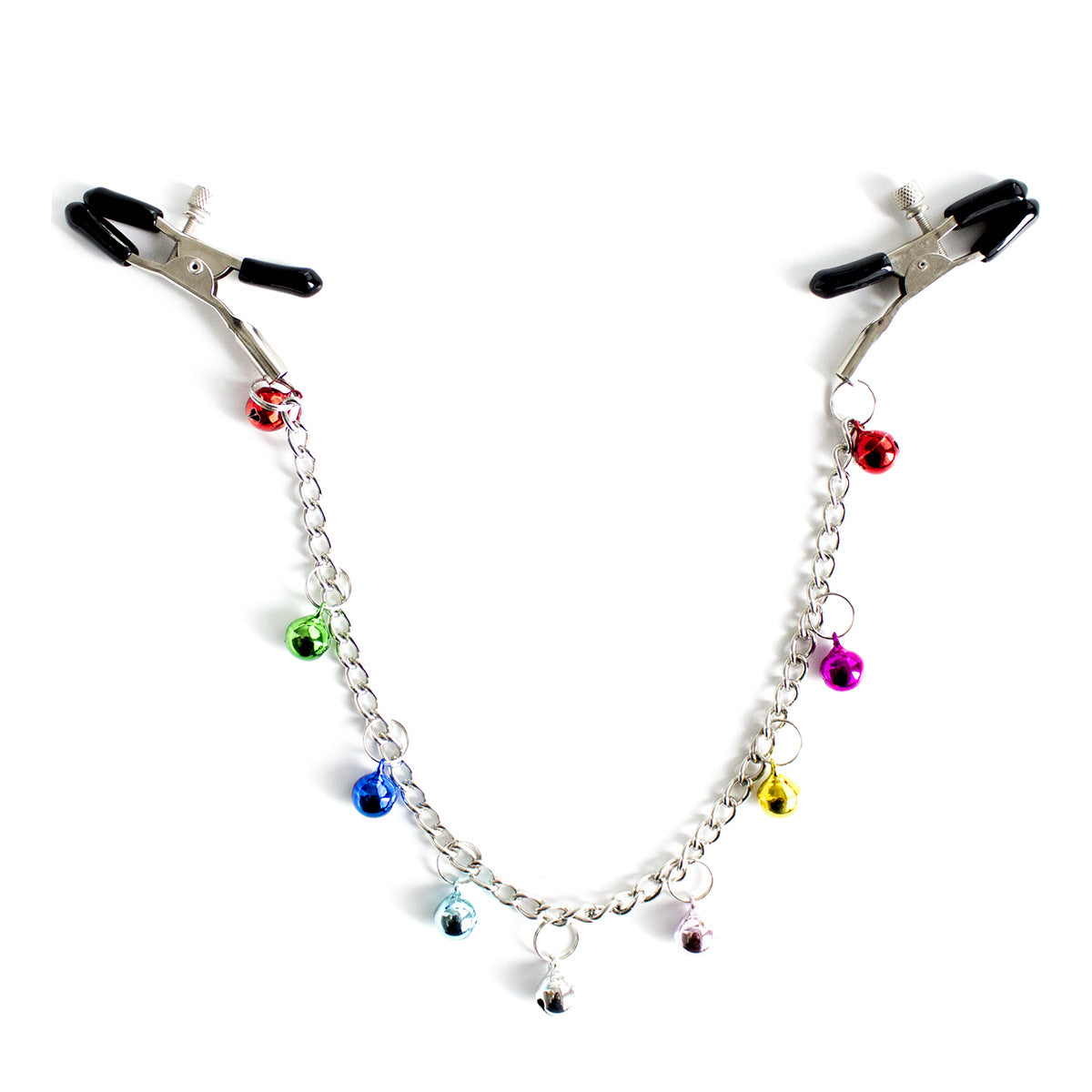 Breast Simulation Clothes Pegs with Small Coloured Bells Chain Sequin Bra-Less Nipple Clamp Clips
