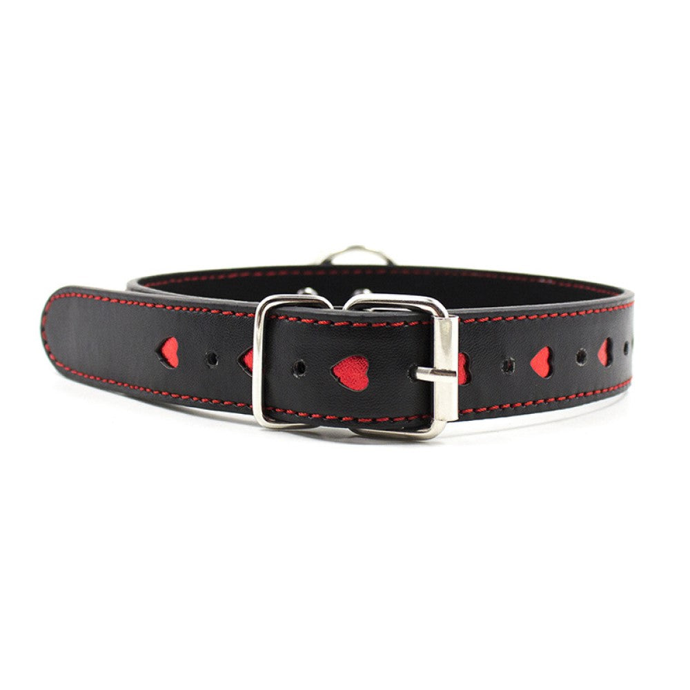 PU Leather Erotic Fantasy Heart-shaped Bondage Neck Choker Collar With Chain Lead Leash Restraint