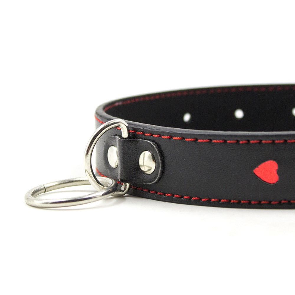 PU Leather Erotic Fantasy Heart-shaped Bondage Neck Choker Collar With Chain Lead Leash Restraint