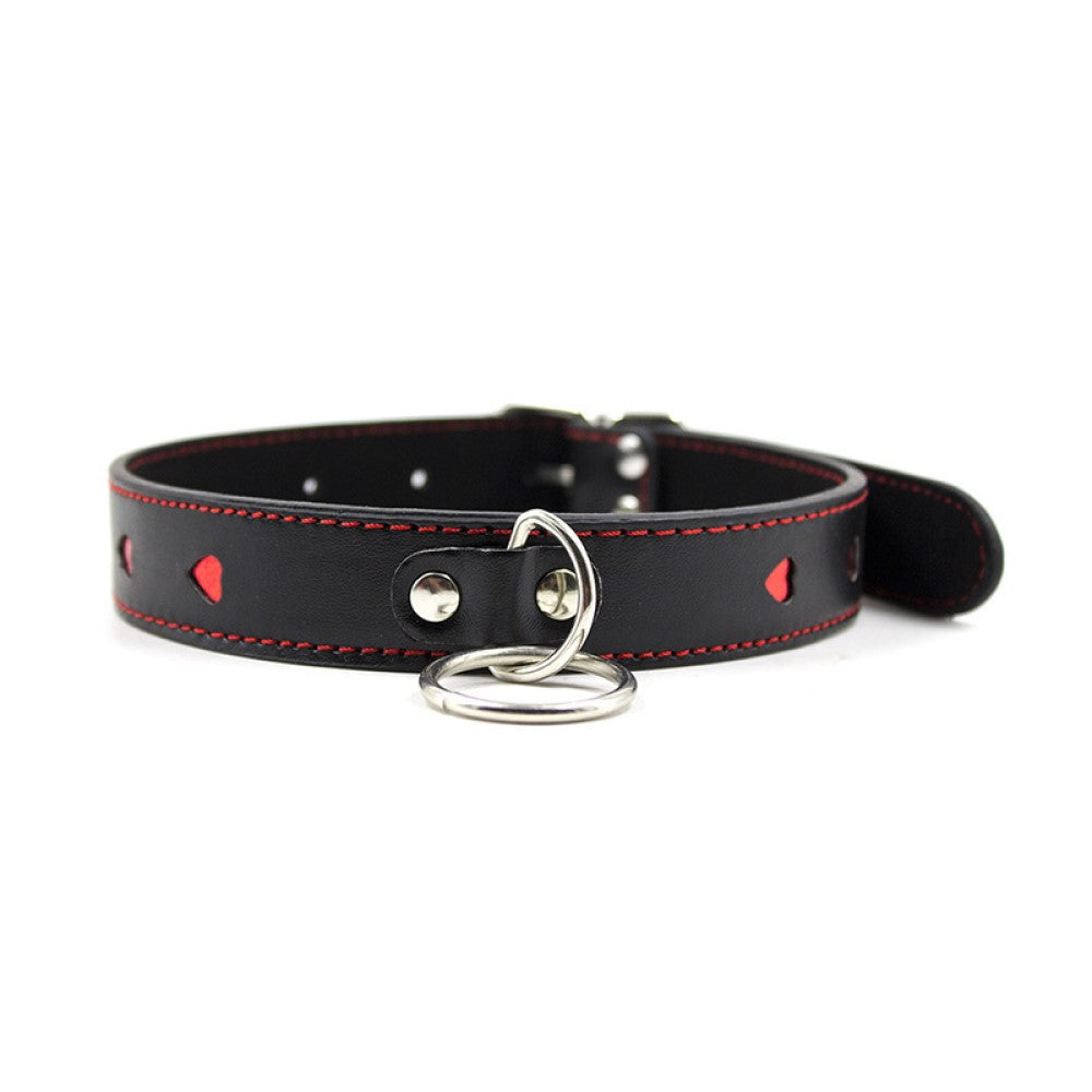 PU Leather Erotic Fantasy Heart-shaped Bondage Neck Choker Collar With Chain Lead Leash Restraint