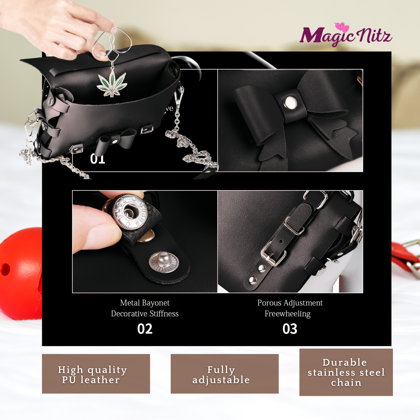 Bondage Transform Set Crossbody Shoulder Bag Detachable Handcuffs Ankle Straps Collar Body Restraint BDSM