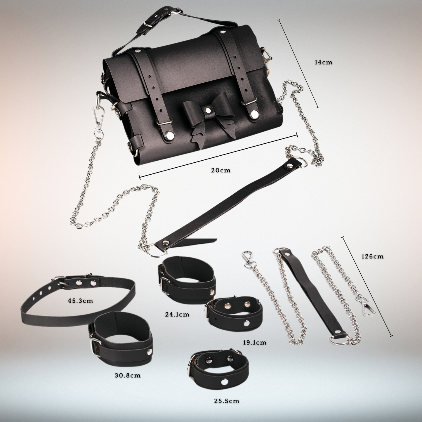 Bondage Transform Set Crossbody Shoulder Bag Detachable Handcuffs Ankle Straps Collar Body Restraint with Lipstick Vibrator