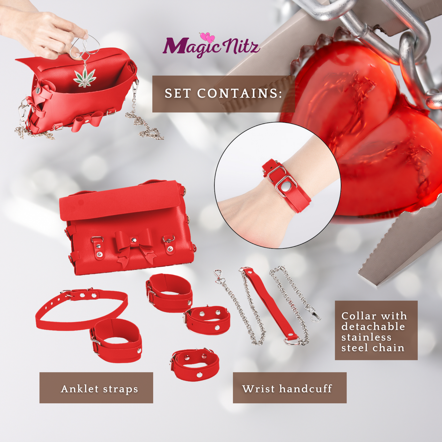 Bondage Transform Set Crossbody Shoulder Bag Detachable Handcuffs Ankle Straps Collar Body Restraint BDSM