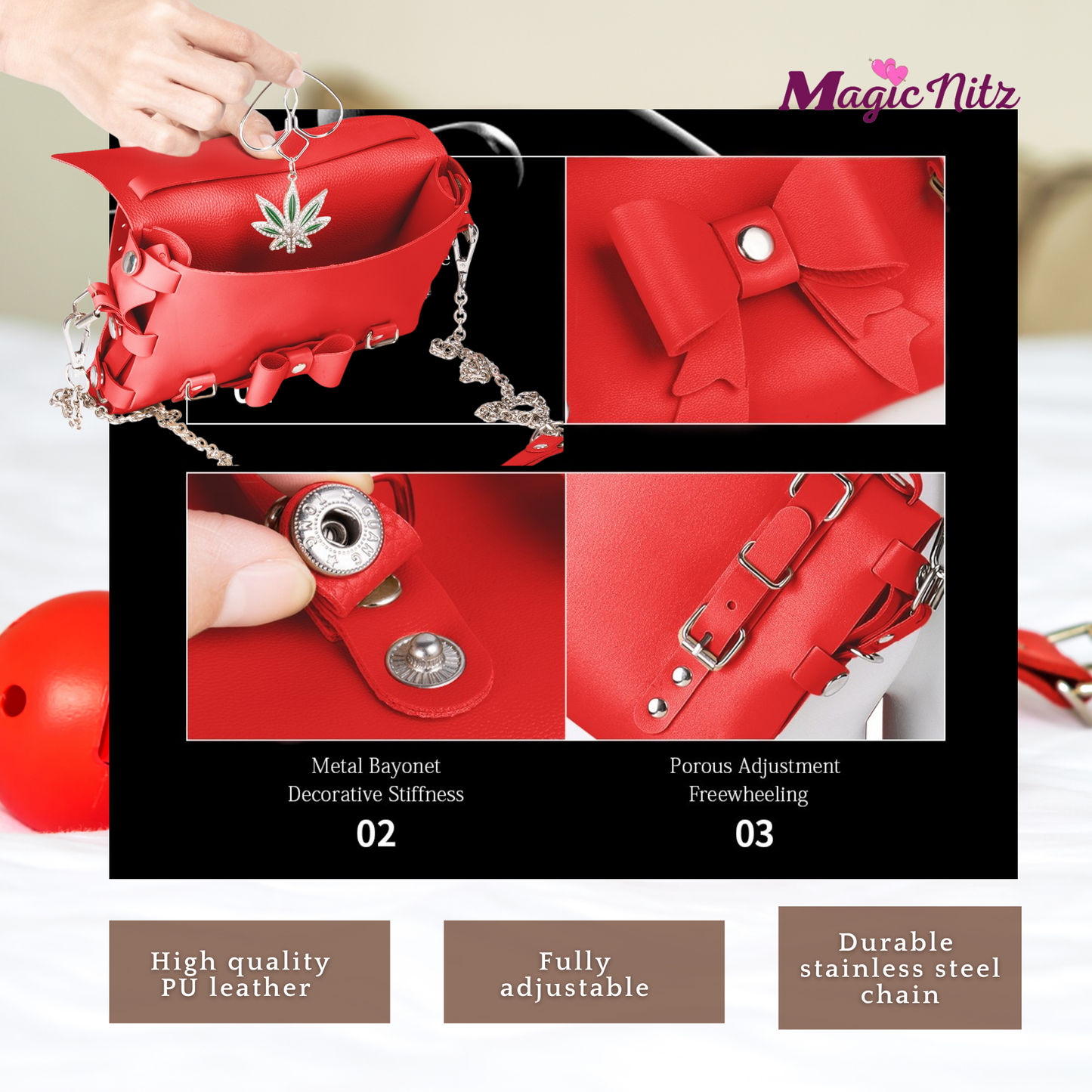 Bondage Transform Set Crossbody Shoulder Bag Detachable Handcuffs Ankle Straps Collar Body Restraint BDSM