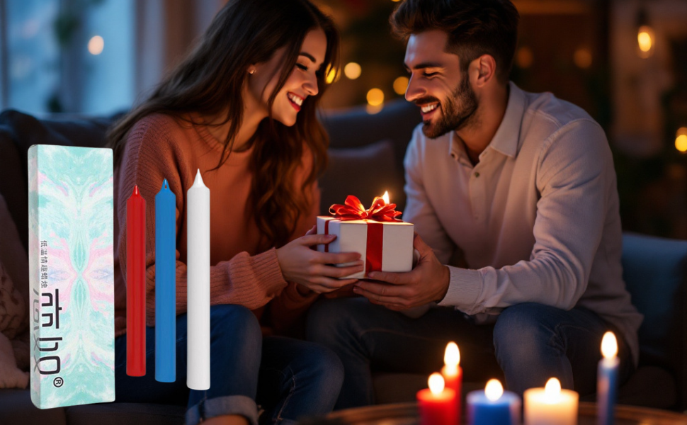 Sensual Low Temperature Candle Set, Red White Blue for Romantic Couples Play 3pcs