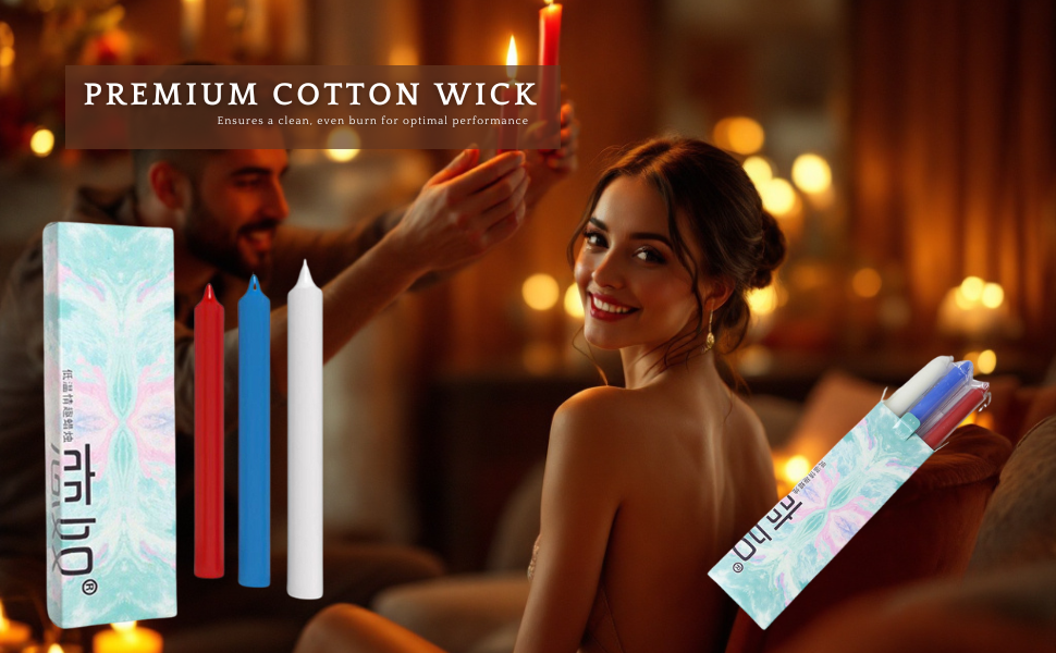 Sensual Low Temperature Candle Set, Red White Blue for Romantic Couples Play 3pcs
